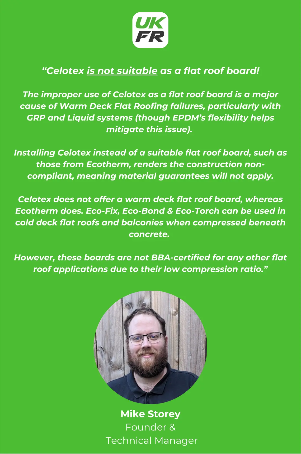 Celotex is not a suitable flat roof boards - Expert Comment