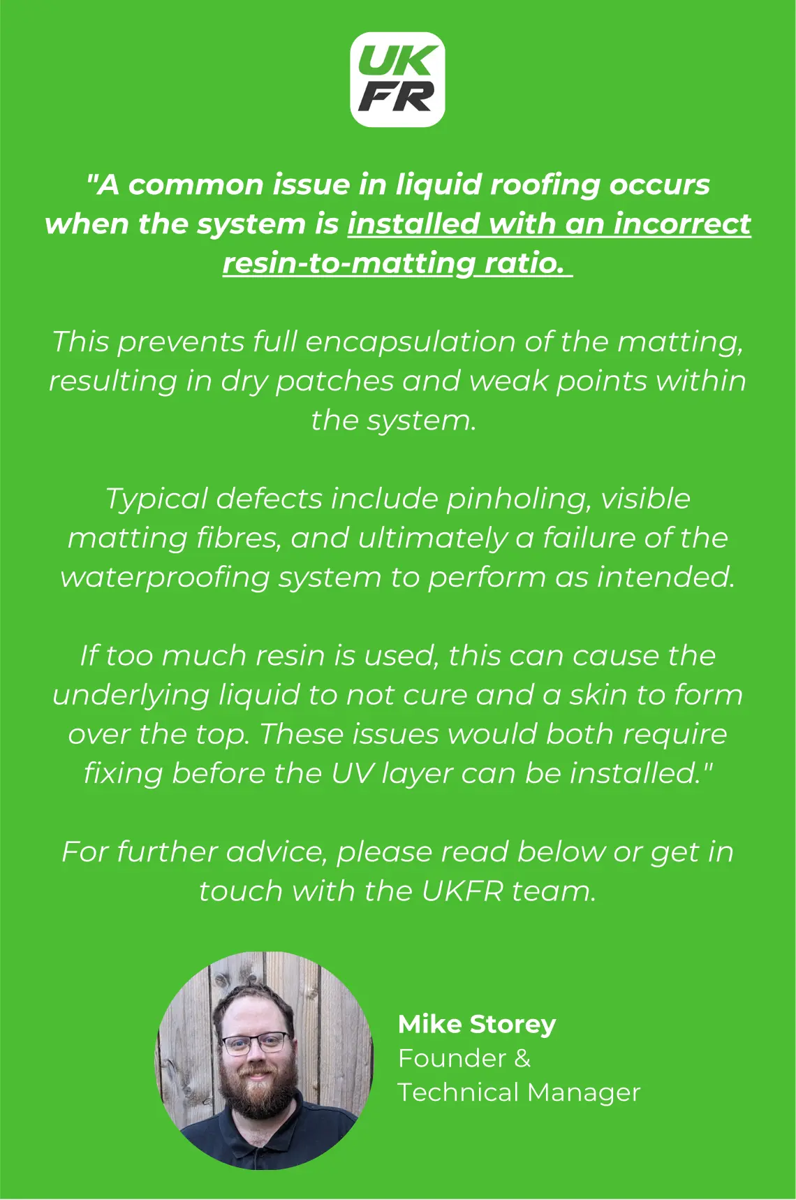 How to correctly install PU Liquid Roofing with the correct matting to PU ratio - Expert Comment